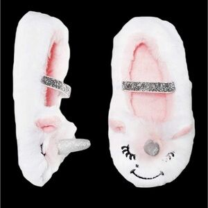Cat & Jack White Pink Glittery Girls Unicorn Slippers MEDIUM